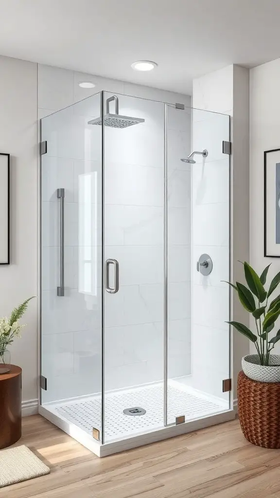 25+ Stunning Walk-In Shower Ideas with No Doors for a Sleek Bathroom Design 6 A modern walk-in shower featuring frameless glass panels, showcasing a sleek and open design.