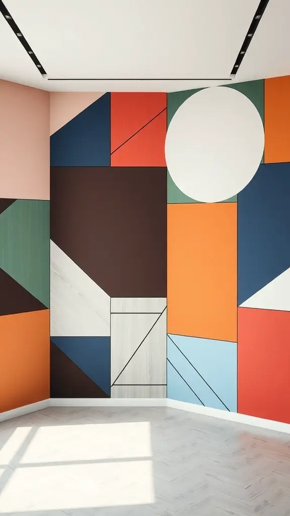 25+ Stylish Wall Trim Ideas to Enhance Your Home Decor 7 Colorful geometric wall panels in a modern room