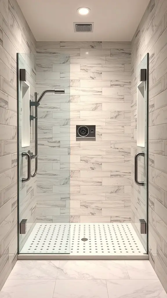25+ Stunning Walk-In Shower Ideas with No Doors for a Sleek Bathroom Design 4 A modern walk-in shower with textured flooring and no door.