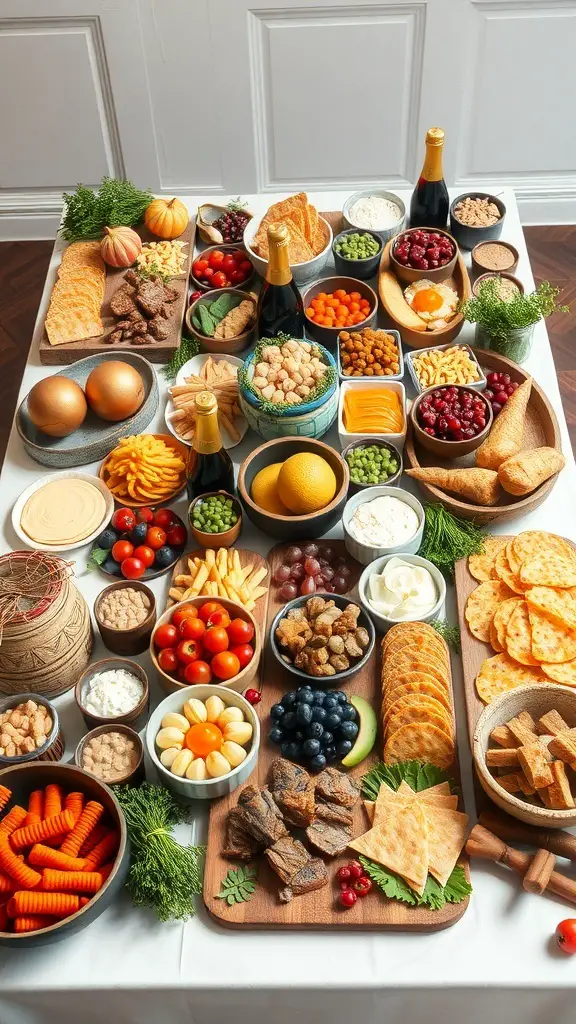 A beautifully arranged grazing table with various foods for a gathering.