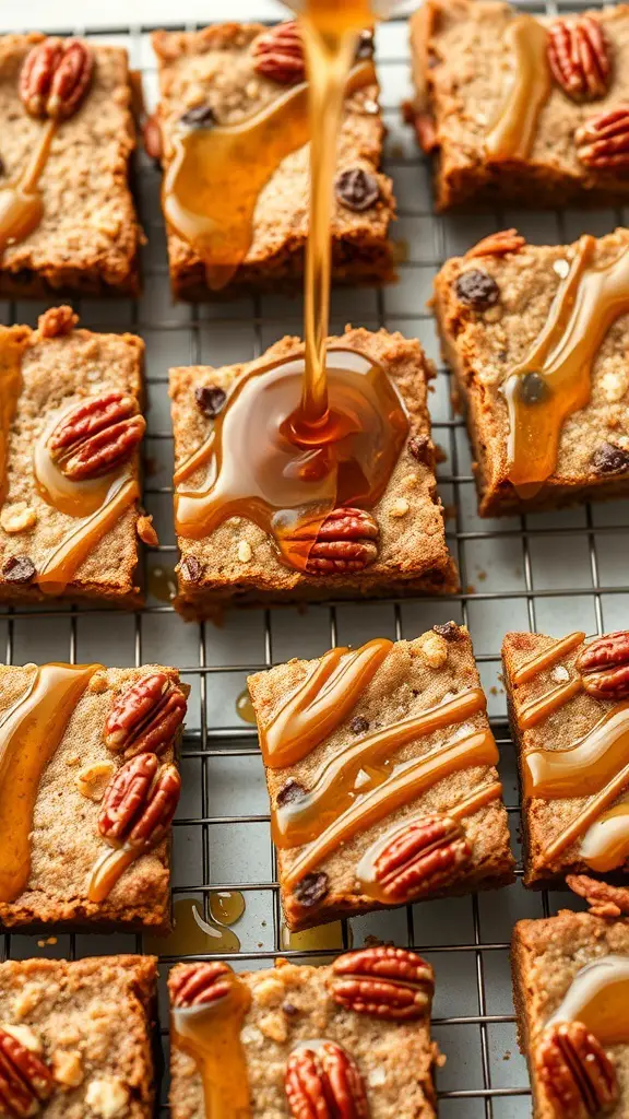 25+ Delicious Thanksgiving Desserts Perfect for a Crowd 8 Maple pecan blondies drizzled with caramel sauce and topped with pecans