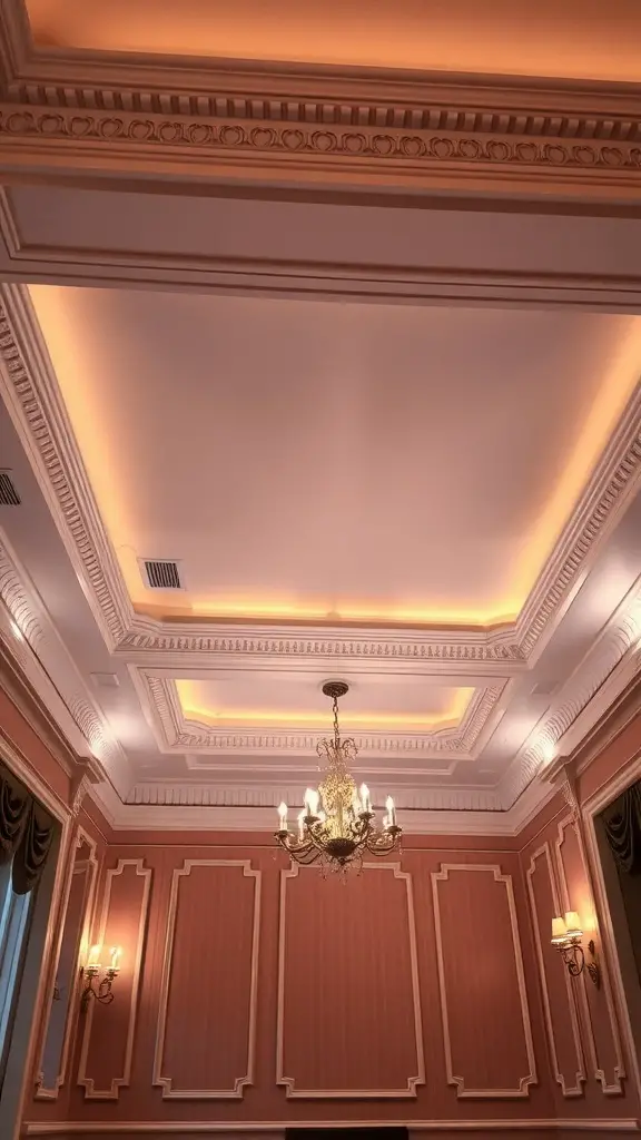 27+ Stunning Wall Molding Ideas to Transform Your Space 3 Elegant room with detailed crown molding and soft lighting