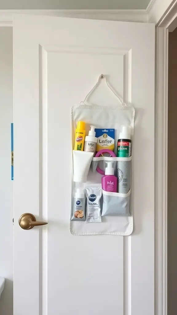 29+ Creative Bathroom Under Sink Organization Ideas You Need to Try 10 An over-the-door organizer filled with various bathroom products, hanging on a door.