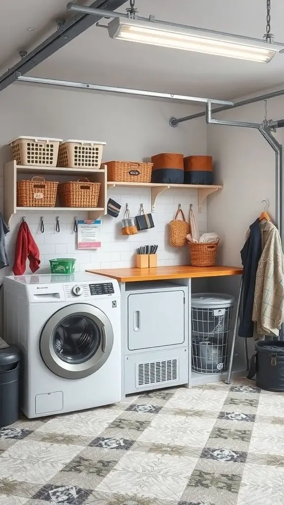 23+ Creative Garage Conversion Ideas for Your Home 9 A bright laundry and mudroom combo featuring a washing machine, dryer, and organized storage.