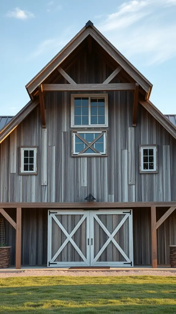 27+ Stunning Barndominium Exterior Ideas to Inspire Your Dream Home 10 A barndominium with a unique gable roof design and wooden siding.