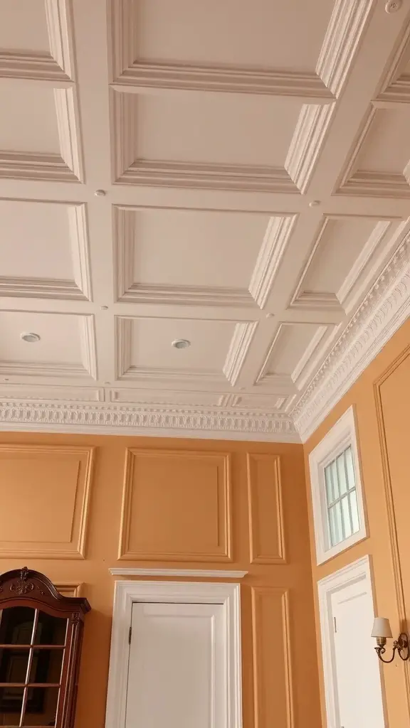 25+ Stylish Wall Trim Ideas to Enhance Your Home Decor 4 Ceiling with classic crown molding and warm orange walls