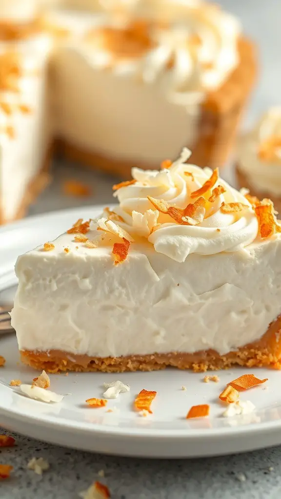 25+ Delicious Thanksgiving Desserts Perfect for a Crowd 13 Slice of coconut cream pie topped with whipped cream and toasted coconut flakes