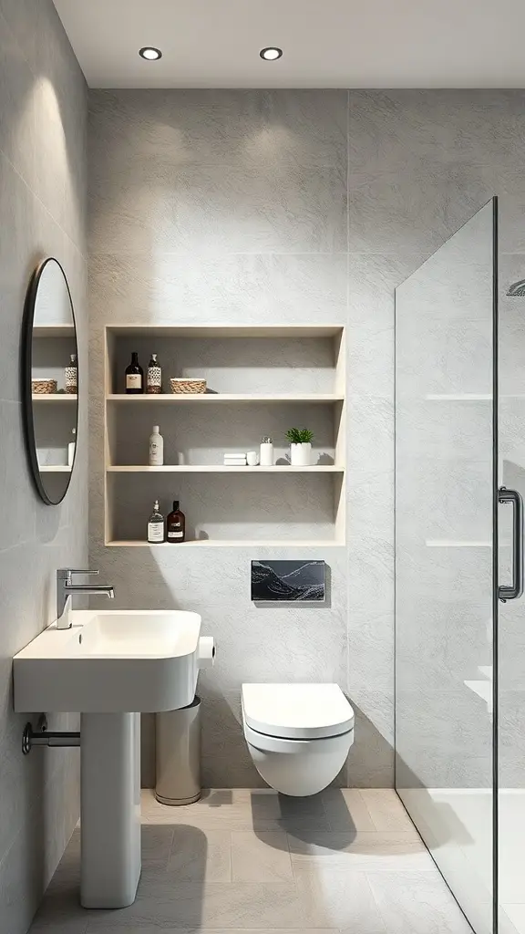 27+ Creative Bathroom Vanity Storage Ideas for an Organized Space 14 Modern bathroom with recessed shelves in the wall