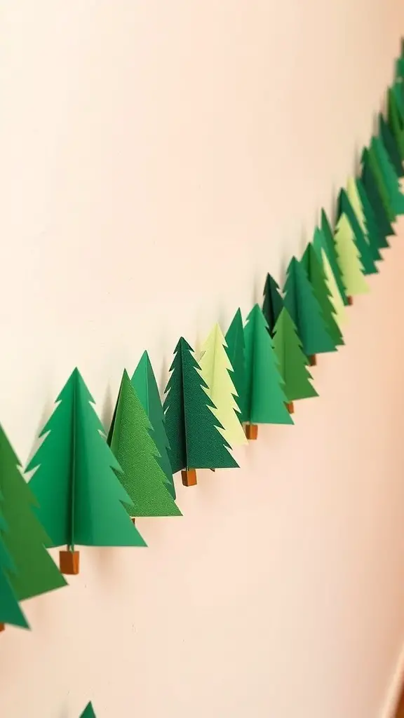 Colorful paper tree garland hanging on a wall