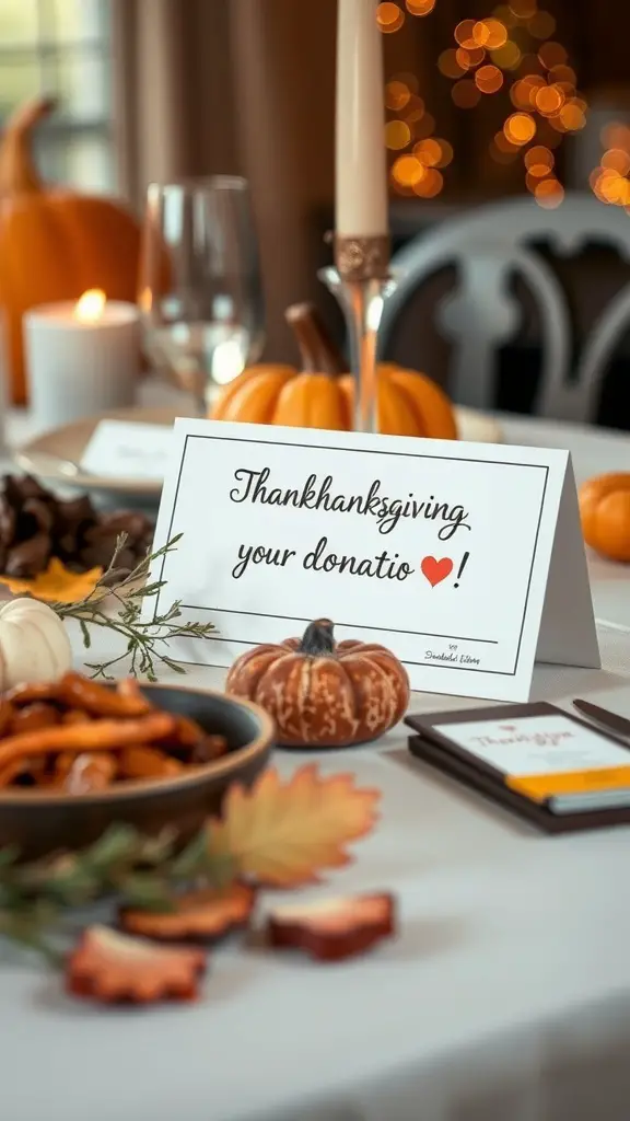 Thanksgiving table setting with a donation card