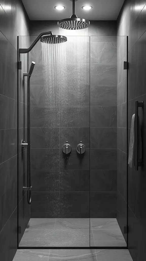 25+ Inspiring Small Walk-In Shower Ideas to Maximize Your Space 11 Modern walk-in shower with dual showerheads and gray tiles