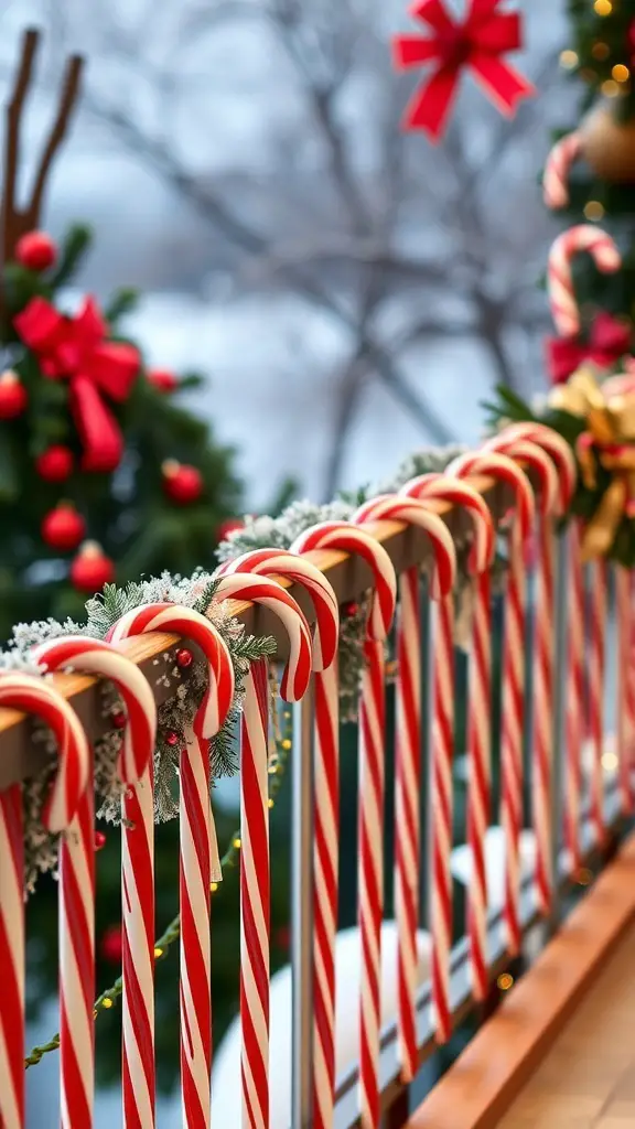 27+ Creative Indoor Christmas Railing Decor Ideas 3 A railing decorated with candy cane stripes and festive greenery.