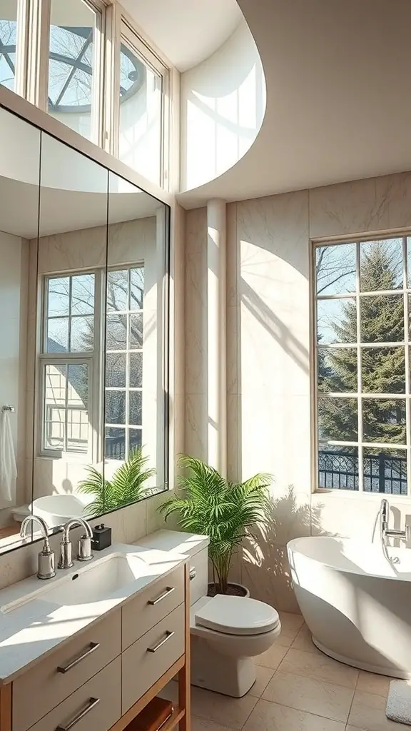 29+ Stylish Lighting Ideas to Transform Your Bathroom 7 Bright and airy bathroom with large windows and a skylight