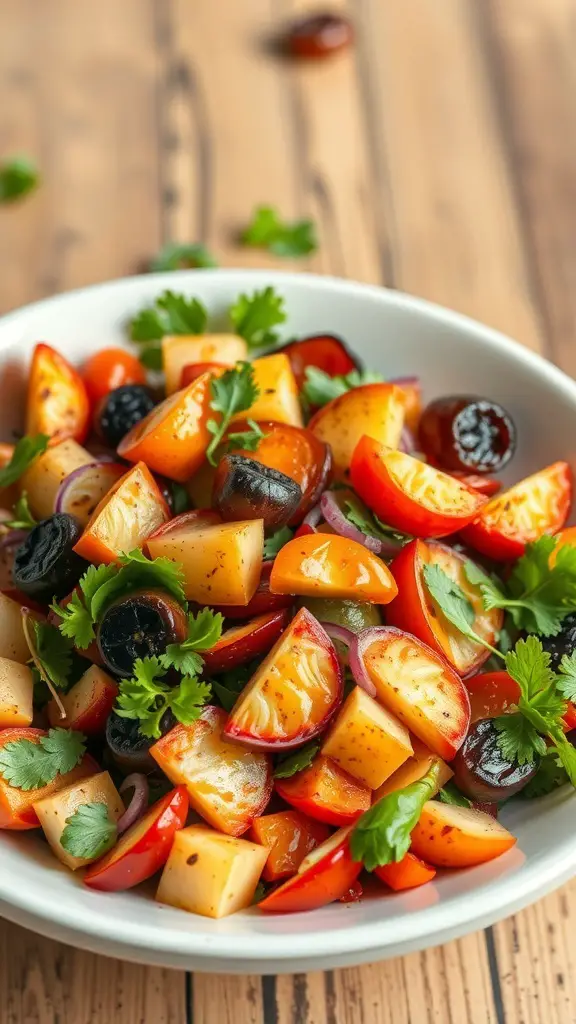 29+ Must-Try Thanksgiving Vegetable Sides for Your Holiday Feast 14 A colorful spiced roasted vegetable salad with tomatoes, sweet potatoes, and herbs.