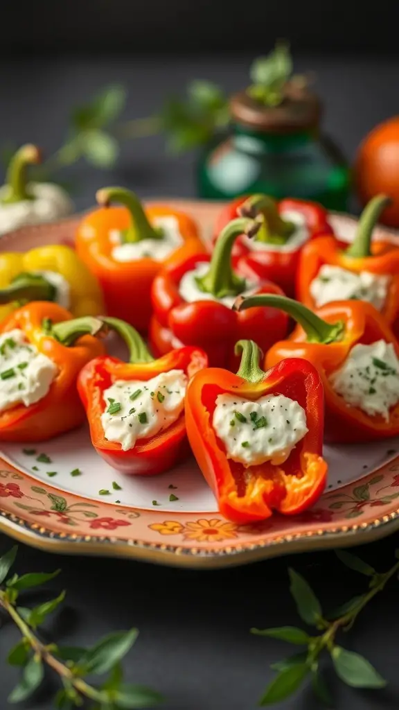 27+ Delicious Christmas Appetizers to Impress Your Guests 16 A plate of colorful stuffed Peppadew peppers filled with creamy cheese and herbs.