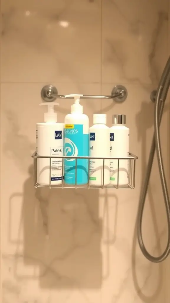 25+ Clever Hidden Storage Ideas for Your Bathroom 3 A shower caddy with various bottles of shampoo and body wash