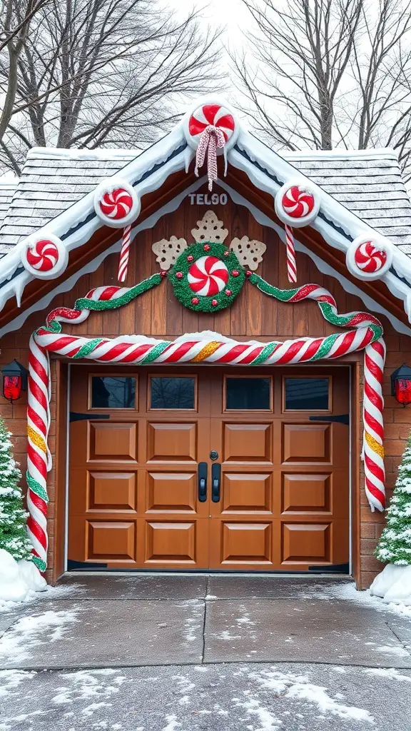 29+ Creative Garage Door Christmas Decorations You'll Love 16 Garage door decorated like a gingerbread house with candy canes and wreaths
