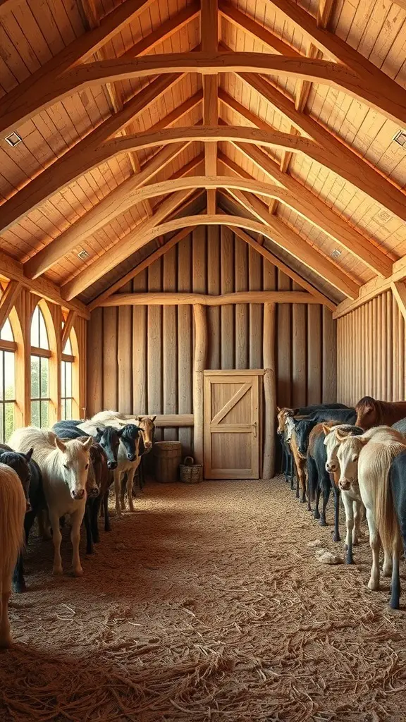 29+ Inspiring Barndominium Interior Ideas You’ll Love 11 Interior of a barndominium with wooden beams and horses