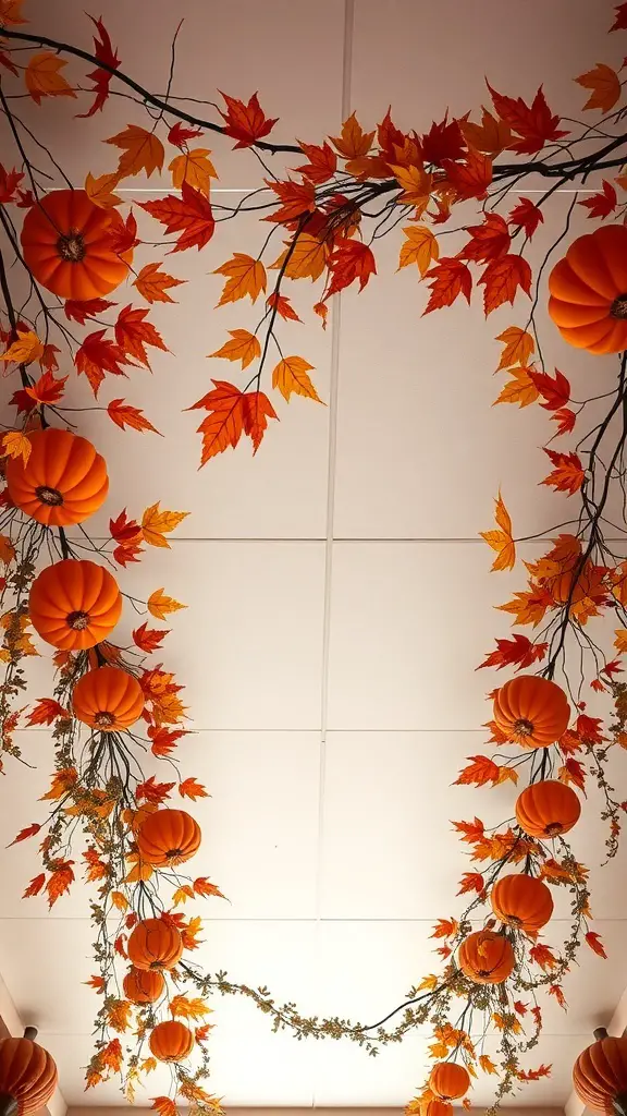 27+ Creative Ceiling Decoration Ideas for Every Room 14 Ceiling decorated with orange pumpkins and autumn leaves