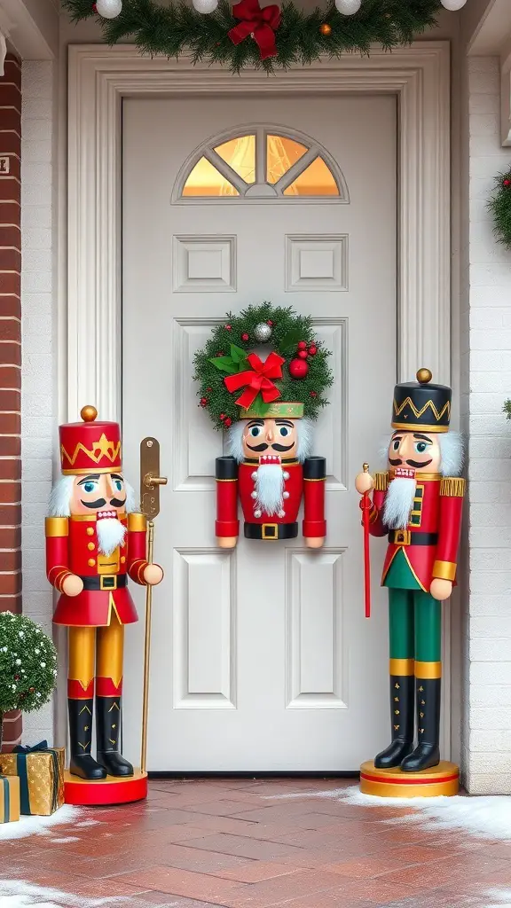 29+ Creative Christmas Doorway Decorations to Brighten Your Holiday Season 10 Traditional nutcracker decorations at a Christmas doorway