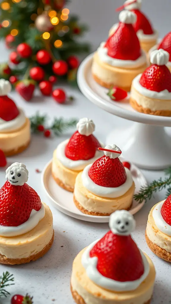 23+ Creative Christmas Breakfast Ideas That Kids Will Love 7 Mini cheesecakes decorated as Santa hats with strawberries on top