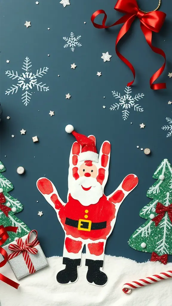Handprint Santa Claus card craft with festive decorations