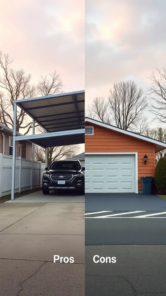 25+ Stylish Carport Ideas to Enhance Your Garage Front 8 Comparison of a carport and a garage, highlighting pros and cons.