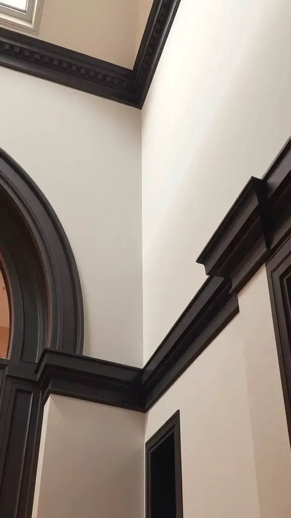 Interior corner showing light walls with dark trim