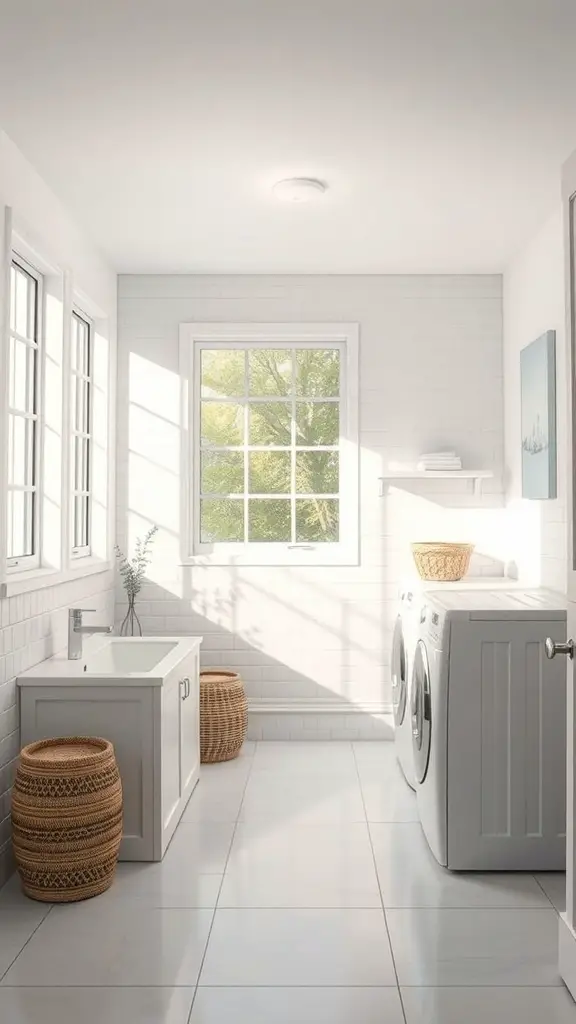 25+ Creative Bathroom Laundry Combo Ideas for Space-Saving Solutions 9 Bright bathroom laundry combo with large windows and natural light