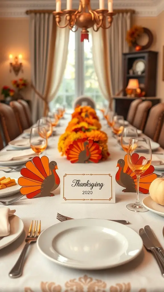 27+ Creative Turkey Crafts for Adults to Celebrate Thanksgiving 6 A beautifully set Thanksgiving table with personalized turkey place cards.