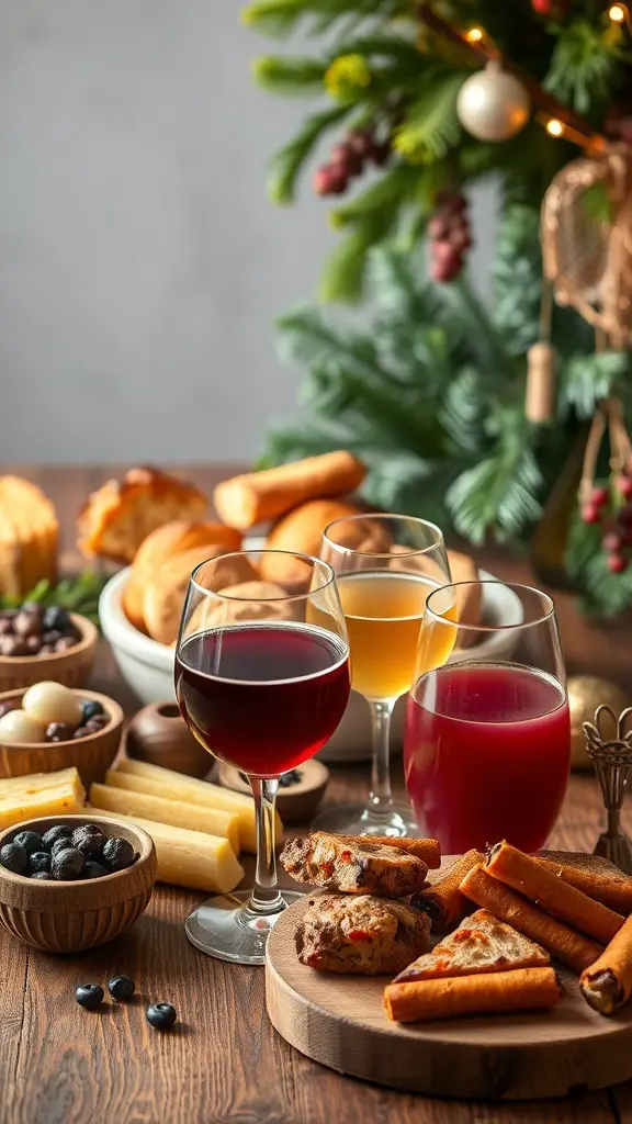 29+ Festive Grazing Table Ideas for a Perfect Christmas Celebration 16 A beautifully arranged Christmas grazing table featuring various snacks and drinks.
