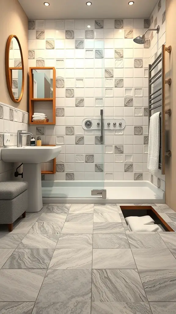 25+ Clever Hidden Storage Ideas for Your Bathroom 8 A modern bathroom featuring a stylish floor with an under-floor storage compartment.
