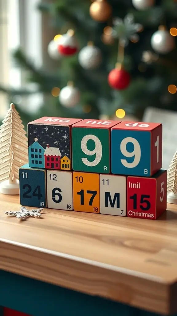 Colorful wooden countdown blocks for Christmas