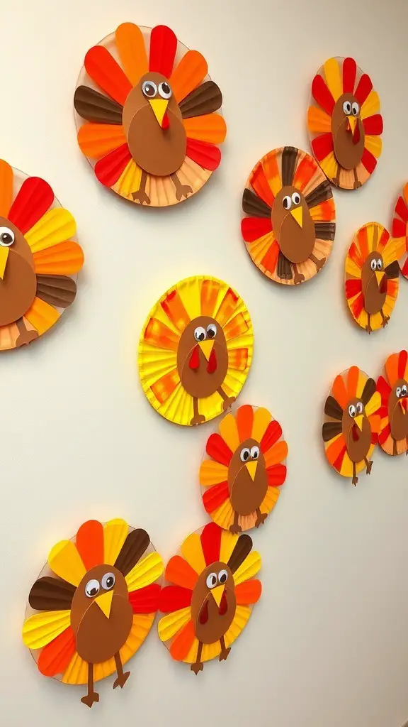 25+ Fun Thanksgiving Crafts for Kids to Make Together 12 Colorful paper plate turkeys decorated with feathers and googly eyes
