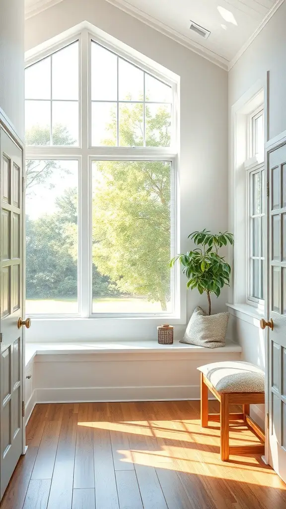 27+ Mudroom Ideas to Elevate Your Space 9 Bright mudroom with large windows and a cozy bench