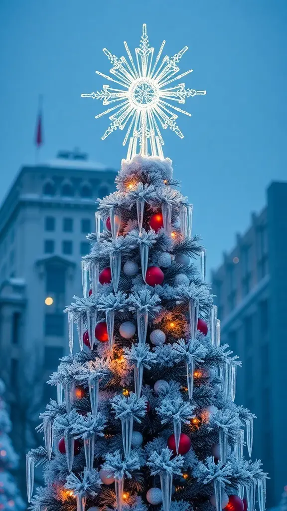 25+ Stunning Icicle Christmas Tree Ideas to Transform Your Holiday Decor 11 A beautifully decorated icicle Christmas tree with a star-shaped topper and colorful ornaments.