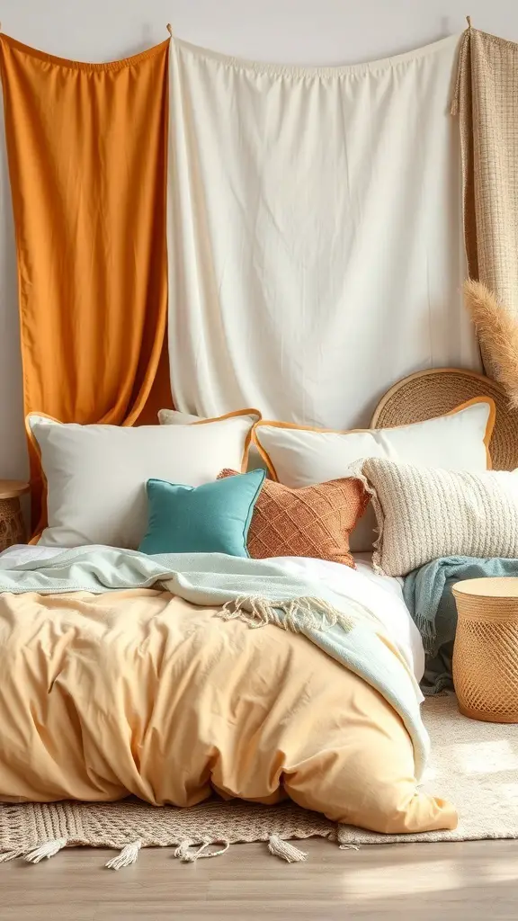 27+ Boho Bedding Ideas to Transform Your Bedroom Style 13 Cozy boho bedding setup with layered textures and warm colors