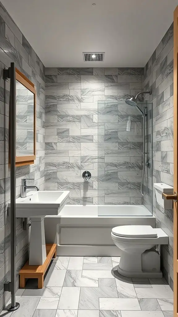 29+ Creative Basement Remodeling Ideas to Transform Your Space 16 Modern basement bathroom with a bathtub, shower, and stylish tiles.