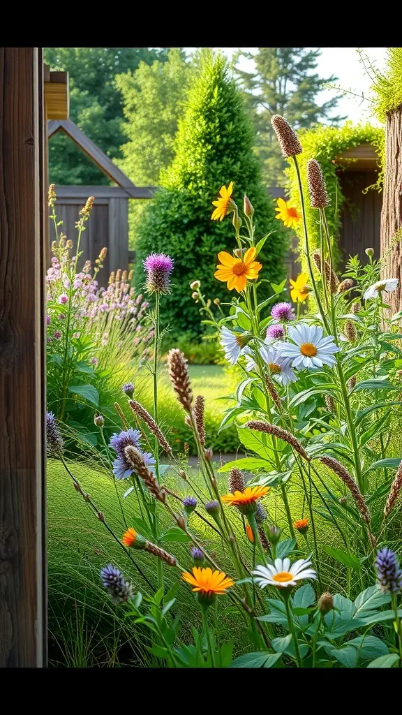 29+ Stunning Garden Border Ideas to Transform Your Outdoor Space 6 A vibrant garden with flowers and rustic wooden edging