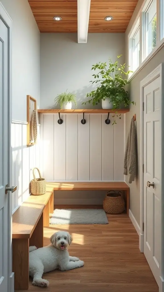 25+ Stylish Mudroom Lighting Ideas to Illuminate Your Space 16 A bright and inviting mudroom with natural light, featuring eco-friendly lighting options.