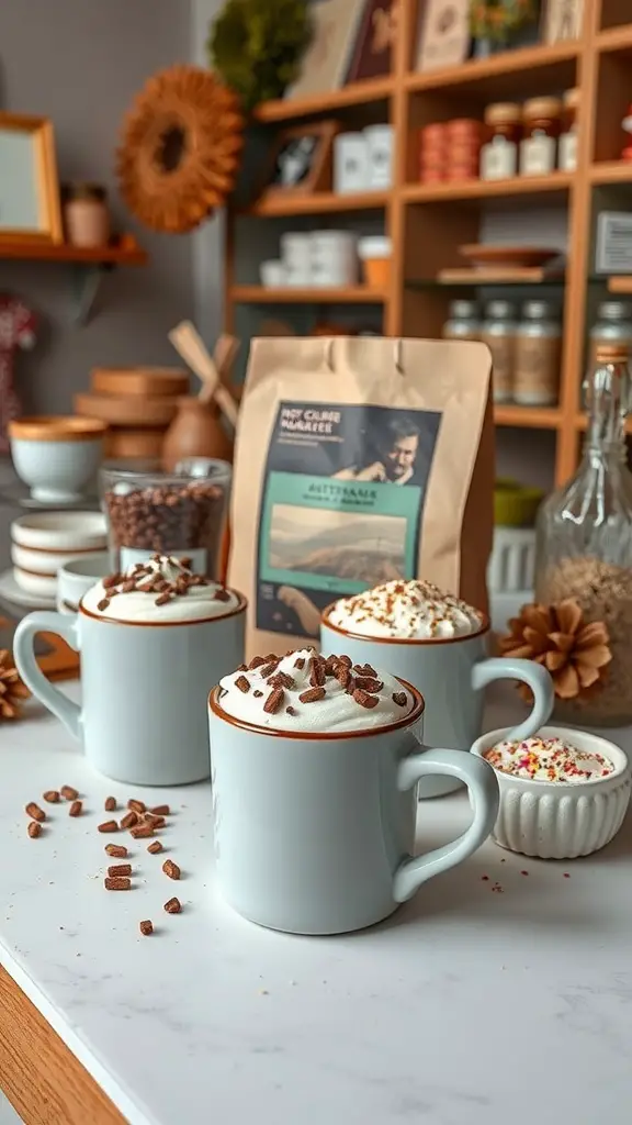 25+ Unique Christmas Boutique Ideas for Your Holiday Shopping 3 Artisan hot chocolate kits with mugs, whipped cream, and toppings