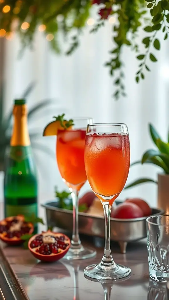 29+ Festive Christmas Brunch Buffet Ideas 6 Pomegranate Mimosa Bar with drinks and garnishes
