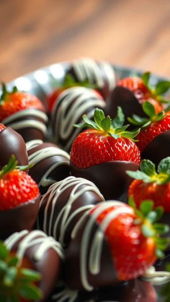 25+ Irresistible Chocolate Desserts You Must Try 8 A plate of chocolate-dipped strawberries, some drizzled with white chocolate.
