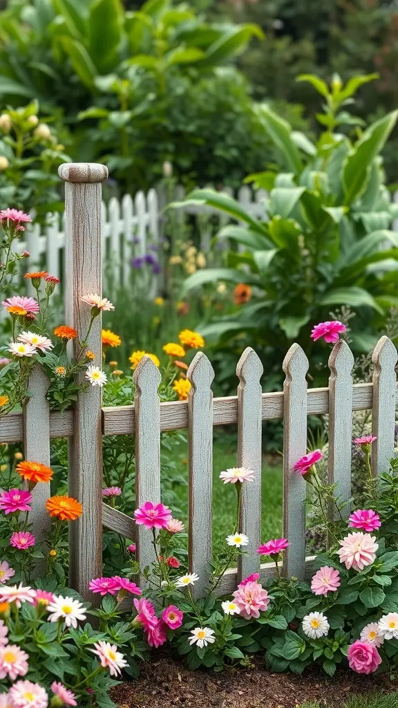 29+ Stunning Garden Border Ideas to Transform Your Outdoor Space 14 A charming vintage fence with colorful flowers in a garden