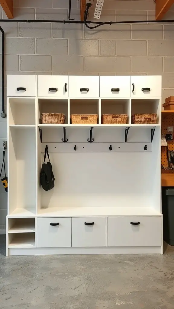 Customizable mudroom lockers with baskets and hooks
