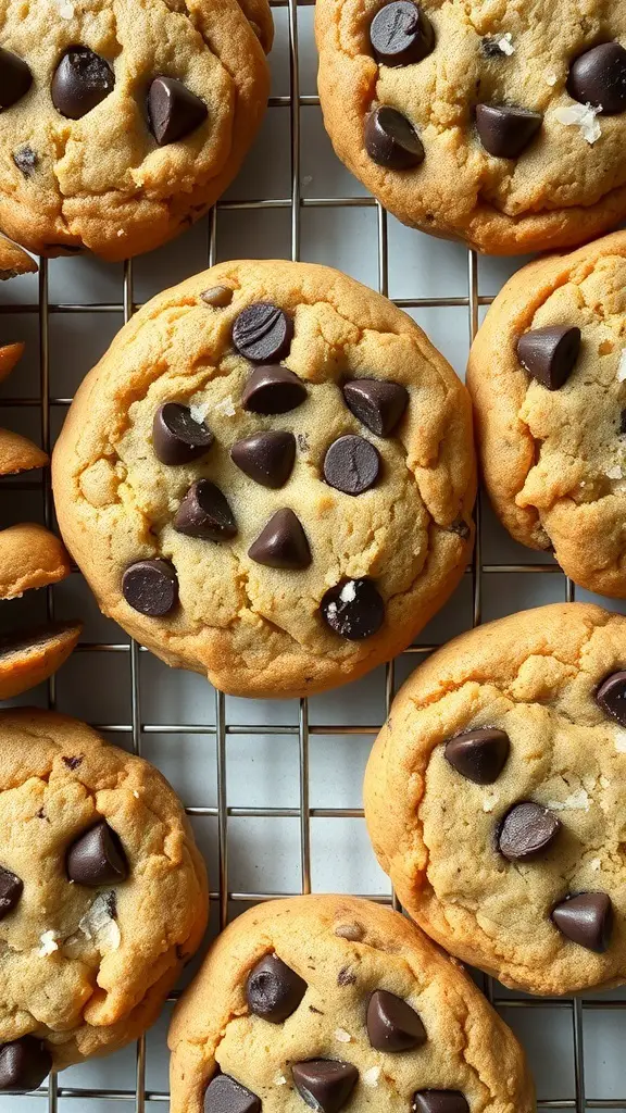 25+ Irresistible Chocolate Desserts You Must Try 4 Freshly baked chocolate chip cookies with sea salt on a cooling rack.
