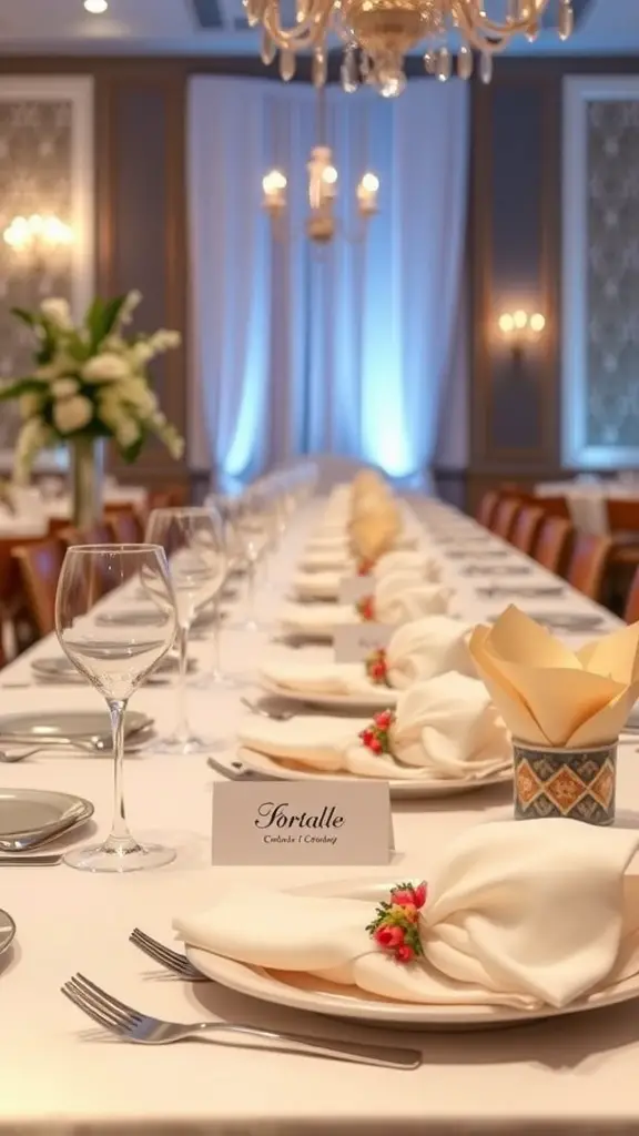 27+ Stunning Christmas Buffet Table Decor Ideas 6 Elegant buffet table setting with personalized name cards and folded napkins