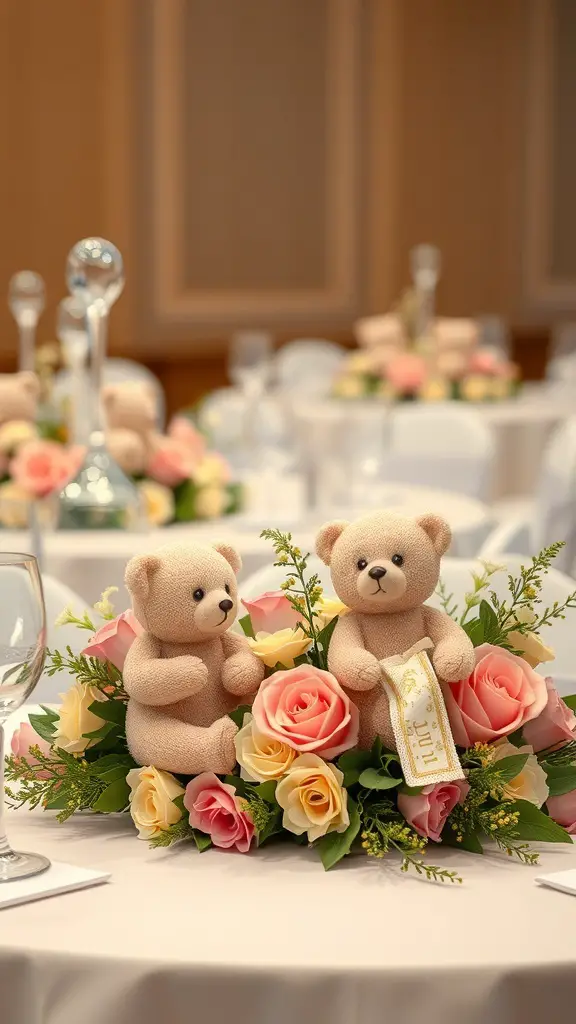 27+ Adorable Bear Baby Shower Ideas for the Perfect Celebration 3 Teddy bear centerpieces with flowers at a baby shower