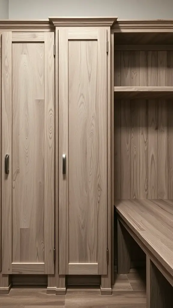 Wooden mudroom lockers with a smooth finish