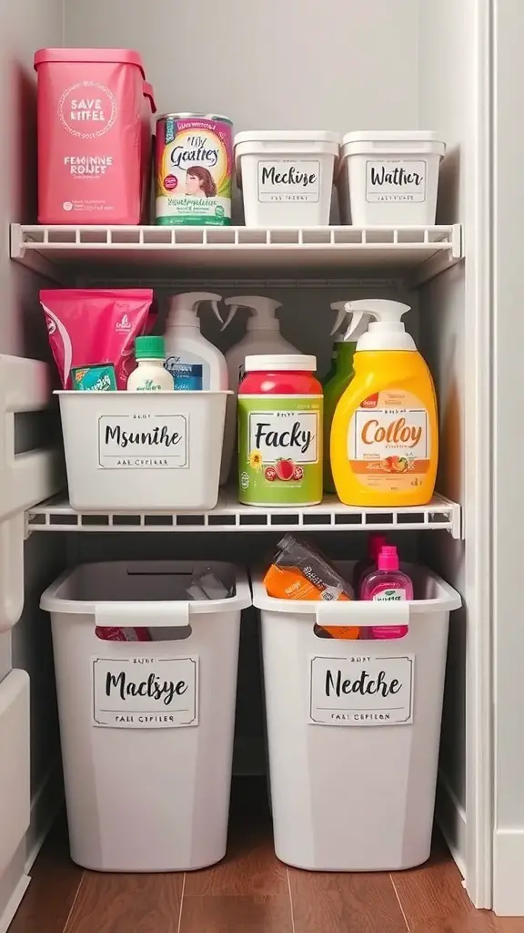 25+ Creative Ways to Store Your Feminine Hygiene Products 14 Organized feminine hygiene storage with personalized labels on containers.